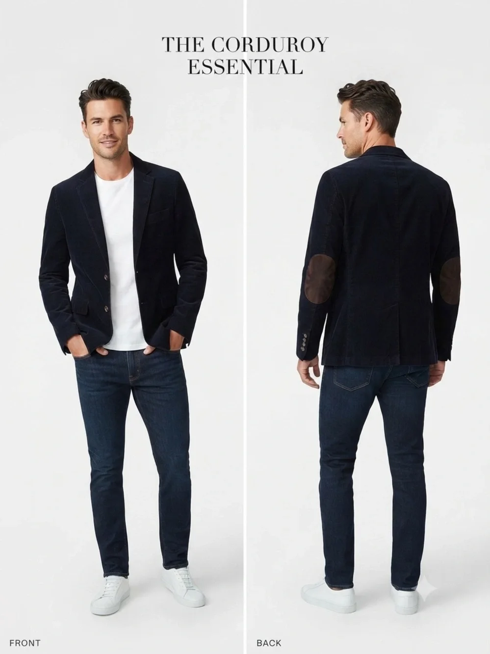 J. Crew Navy Corduroy Blazer Sport Coat with Brown Elbow Patches. Size Large